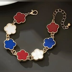Five leaf clover multi color gold plated bracelet